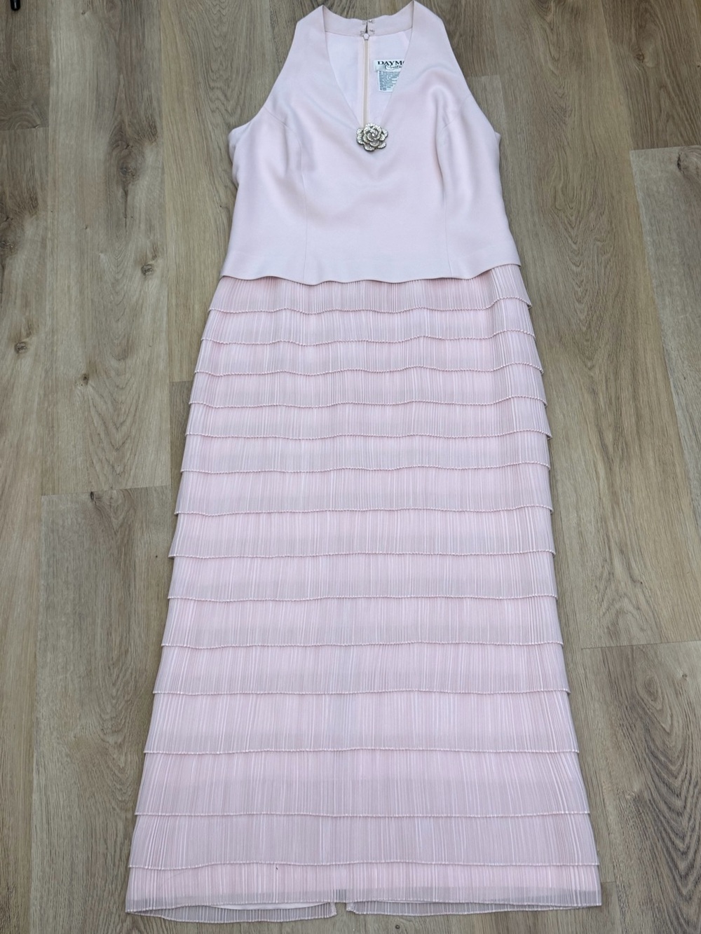 Daymor Couture Light Pink Pleated Tiered Evening Dress